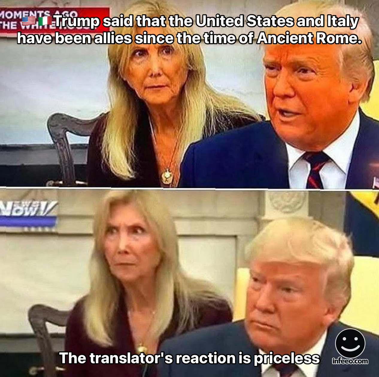 The translator's reaction is priceless